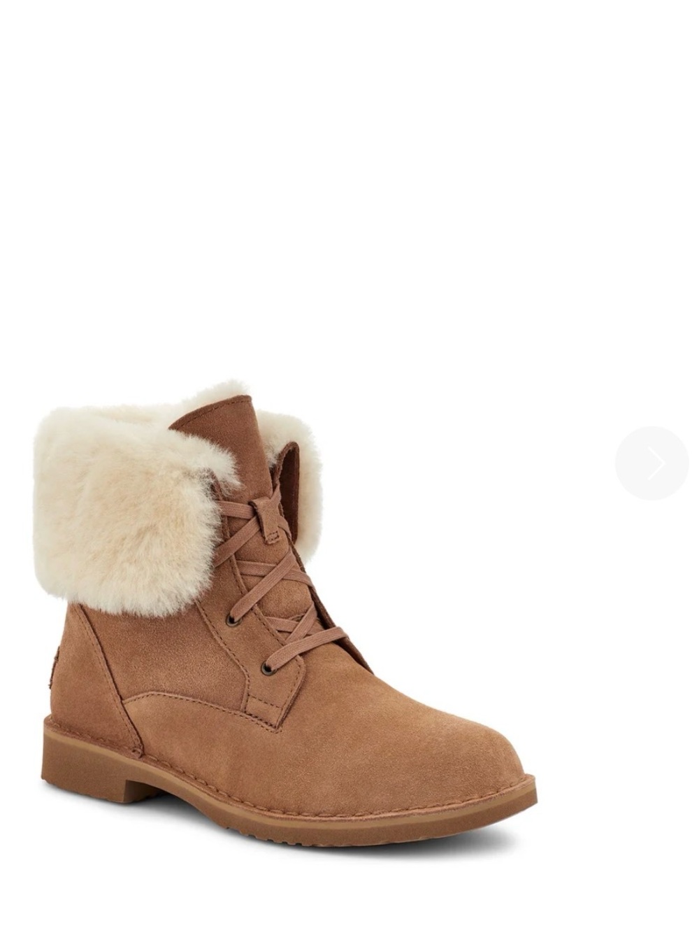 UGG Tan Suede Lace-Up Boots with Cream Faux Fur Cuff